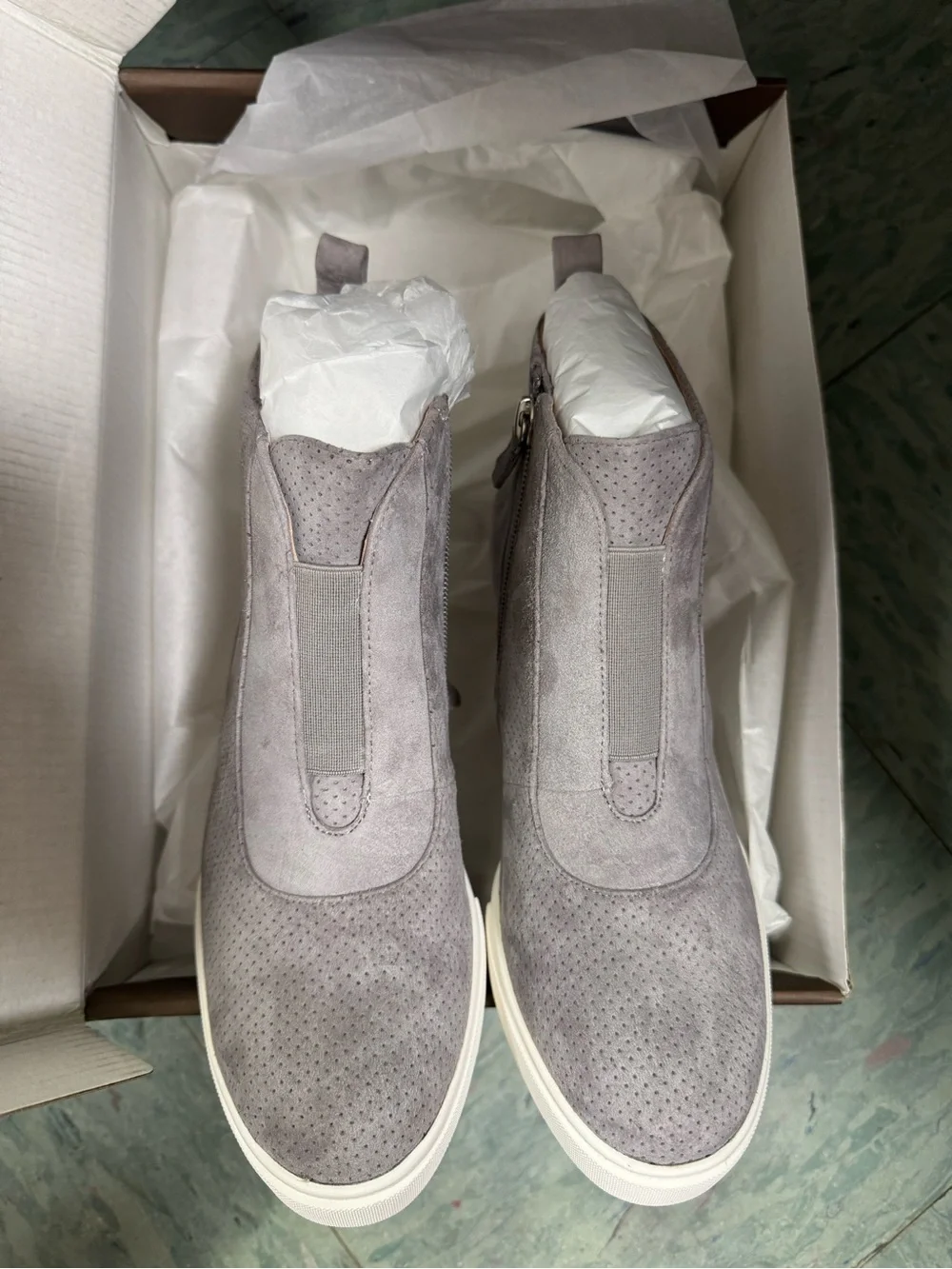 Linea Paolo Women’s Light Gray Suede Wedge Sneaker